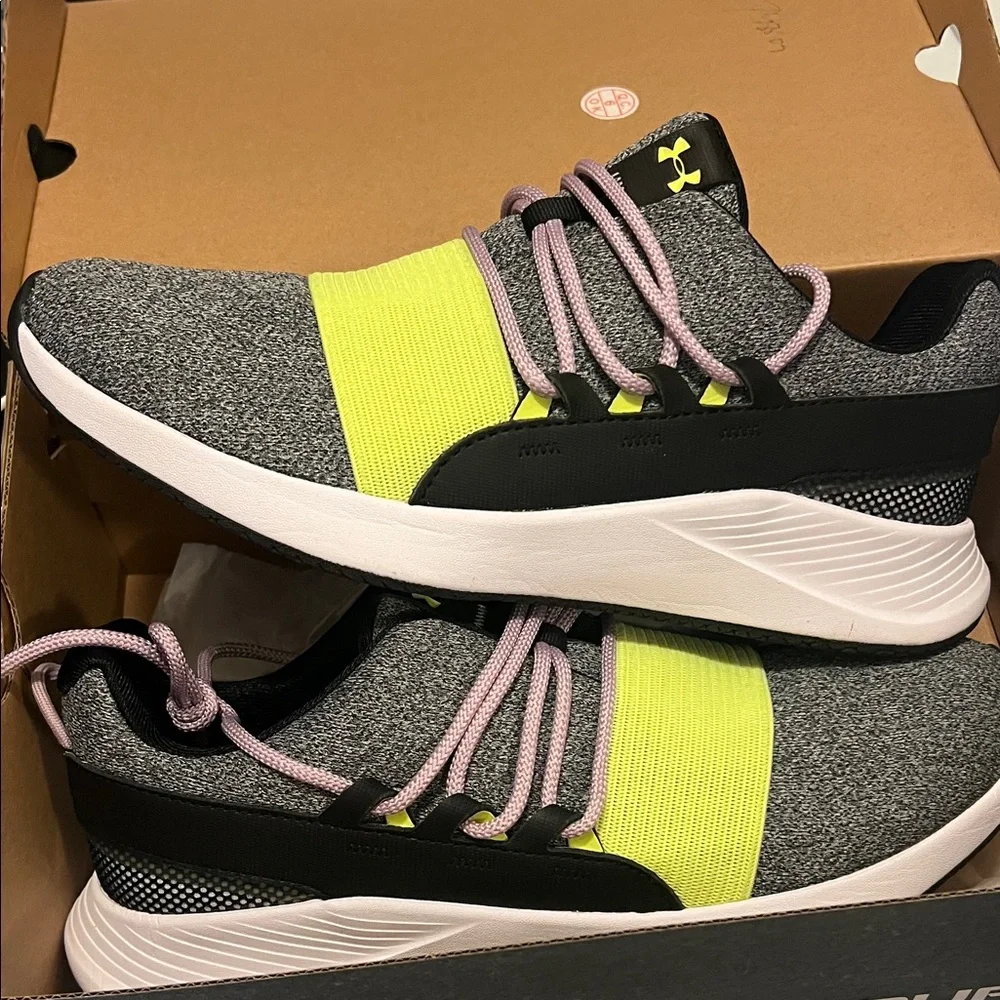 Under Armour Women's Grey Black Shoes with Neon Yellow Accent